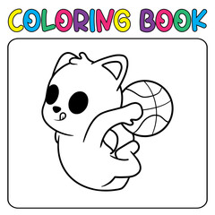 Vector cute cat playing basketball for children's coloring page vector icon illustration