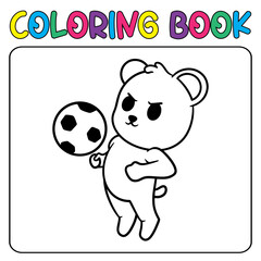 Vector cute panda playing football for children's coloring page vector icon illustration
