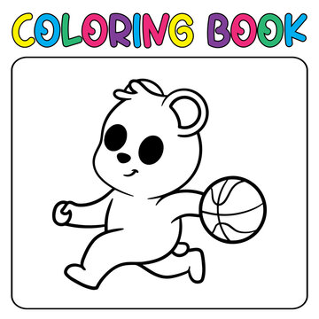 Vector cute panda playing basketball for children's coloring page vector icon illustration