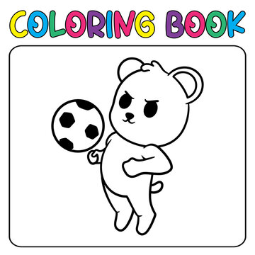Vector cute panda playing football for children's coloring page vector icon illustration