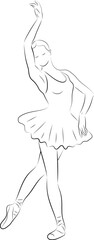Beautiful ballerina in outlines. Vector hand drawn ballet dancer.  Black and white outline drawing