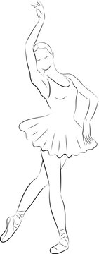 Beautiful ballerina in outlines. Vector hand drawn ballet dancer.  Black and white outline drawing