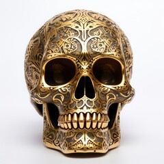 Gold Skull with red roses, organic horror, devil, death, giger, epic