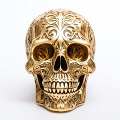 Gold Skull with red roses, organic horror, devil, death, giger, epic