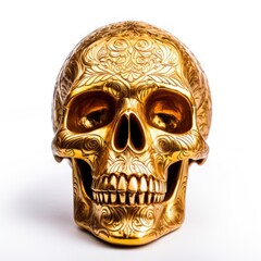 Gold Skull with red roses, organic horror, devil, death, giger, epic