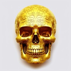 Gold Skull with red roses, organic horror, devil, death, giger, epic