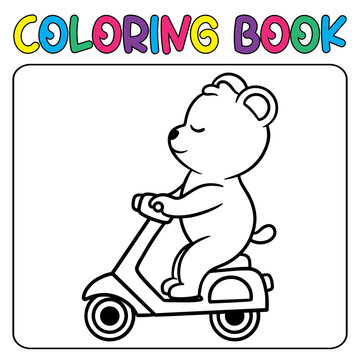 Vector cute panda riding scooter for children's coloring page vector icon illustration
