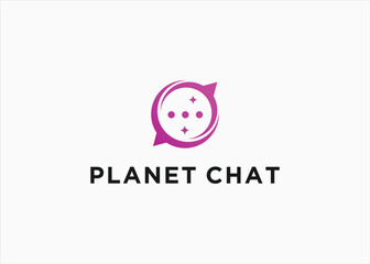 chat with planet logo design vector silhouette illustration