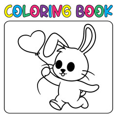 Obraz na płótnie Canvas Vector cute bunny holding balloon for children's coloring page vector illustration