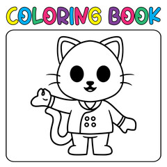 Coloring book cute animal for education cute chef cat black and white illustration