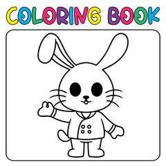 Coloring book cute animal for education cute chef bunny black and white illustration