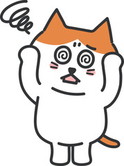 Orange tabby cartoon cat feels lightheaded, vector illustration.