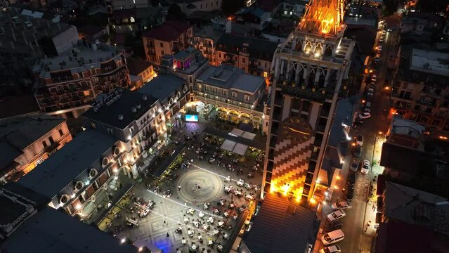 Aerial view of Piazza Batumi in the center of city. Cityscape of Batumi city