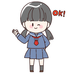 OKポーズする女学生のイラスト