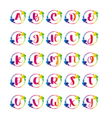 Love heart monogram letter with floral frame alphabet with gradient color.