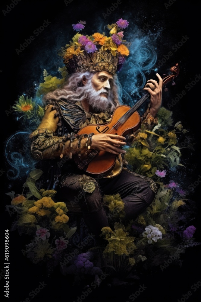 Poster a man with a beard playing a violin. generative ai image.