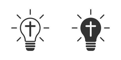 Light bulb with christian cross inside. Vector illustration.