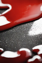 Red abstract blood/liquid, colorful fantasy background with red slime and small particles