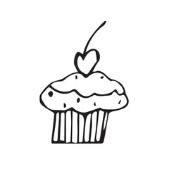 fruits. vegan. sweet. sour. colors. pie. cupcake. tasty. vector illustration. black color. on a white background.