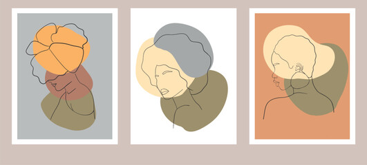 Abstract woman silhouettes set Fashion female portrait in pastel colors. Contemporary art poster. Graphic for social media post