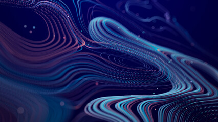 Abstract digital background of moving particles. Information space flow. Big data visualization. 3d rendering