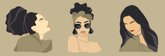 Abstract woman silhouettes. Fashion female portrait in pastel colors. Contemporary art poster. Graphic for social media post. Vector flat illustration