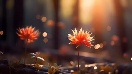 Bright forest flowers with a beautiful blurred background.