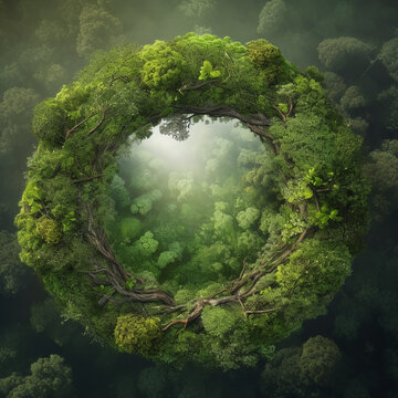 Beautiful forest trees stand in a circle