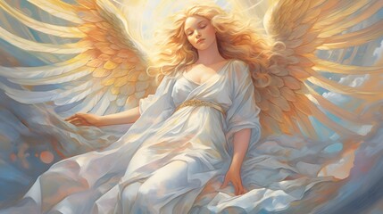 Beautiful Angel Woman background design, christian religion, jesus christ, church, Generative AI - obrazy, fototapety, plakaty