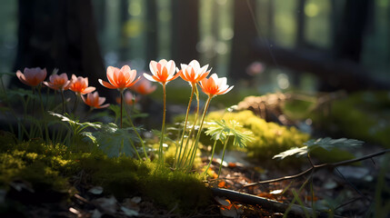 Bright forest flowers with a beautiful blurred background.
