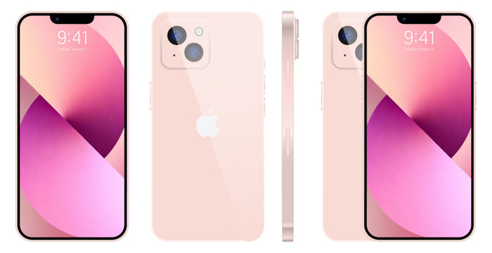 Apple iPhone 14. Smart phone. Available in pink color. New iPhone 14 pro max. Mock-up screen iphone and back side iphone. By Apple Inc. Editorial