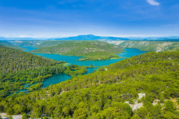 Fototapeta na wymiar Landscape with waterfalls in canyon of Krka National Park, Croatia