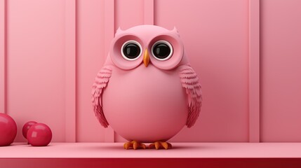 owl on a podium on a pink background