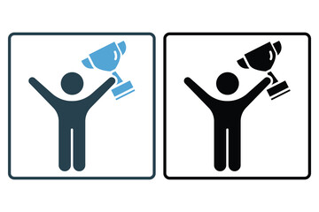 Winner icon. Man holding trophy cup. icon related to celebration, winner, success, reward. Solid icon style design. Simple vector design editable