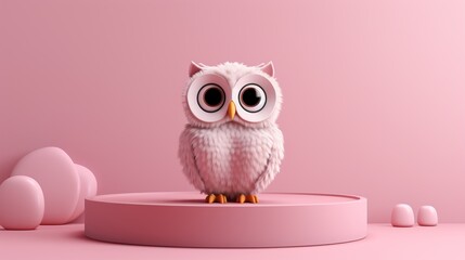 owl on a podium on a pink background