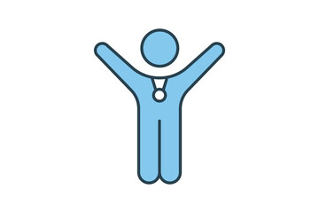 winner icon with medal. People wear medals. icon related to winner, success, victory. Flat line icon style design. Simple vector design editable