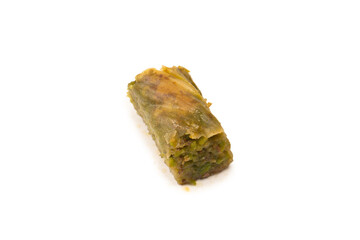 Turkish pistachio baklava isolated on white background.