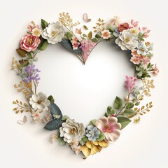 heart shaped wreath of flowers, generative AI