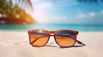 Fototapeta na wymiar Sunglasses on the Sand at the Beach
