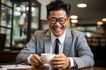 Happy phone and worker typing email communication Social networking or business search app Asian businessman mobile phone or computer for mobile connection. Internet or network connection