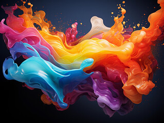 Rainbow liquid. Colorful paint splash. Colored waves background. Generative Ai