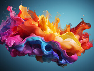 Rainbow liquid. Colorful paint splash. Colored waves background. Generative Ai