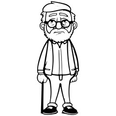 elderly man, old man, Cute elderly man outline vector illustration
