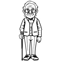 Obraz premium elderly man, old man, Cute elderly man outline vector illustration