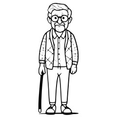 Obraz premium elderly man, old man, Cute elderly man outline vector illustration