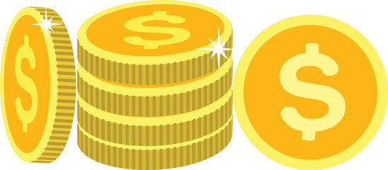 Golden coins with dollar sign.  Pile of gold coins with dollar sign