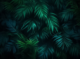 Fototapeta na wymiar Backdrop of Nature green background, nature view of dark green leaf and palms background nature concept, tropical and green leaf of nature backdrop. Generative AI.