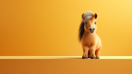 mini pony on a podium with a orange background