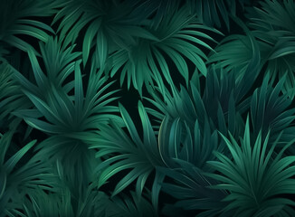 Naklejka na ściany i meble illustrated digital painting of Nature green background that Close up nature view of green leaf and palms background. tropical leaf and green in dark tone. Generative AI.