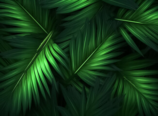 illustrated digital painting of Nature green background that Close up nature view of green leaf and palms background. tropical leaf and green in dark tone. Generative AI.